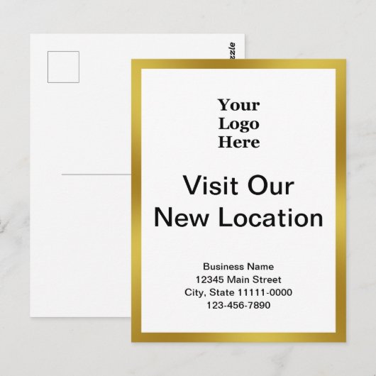 Visit Our New Location Gold White Business Logo Briefkaart (Voorkant / Achterkant)