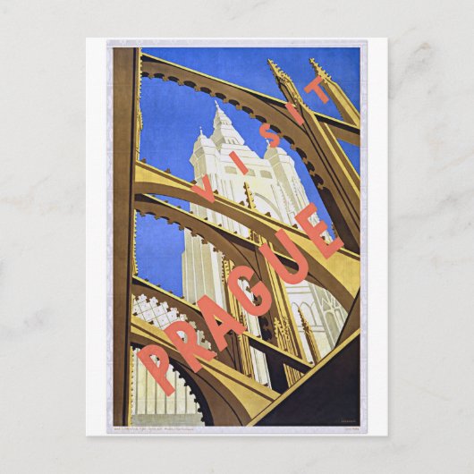 Visit Prague Vintage Travel Poster Art Briefkaart (Voorkant)