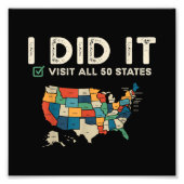 Visited All 50 US States - USA Map Travel - Visit  Foto Afdruk (Voorkant)