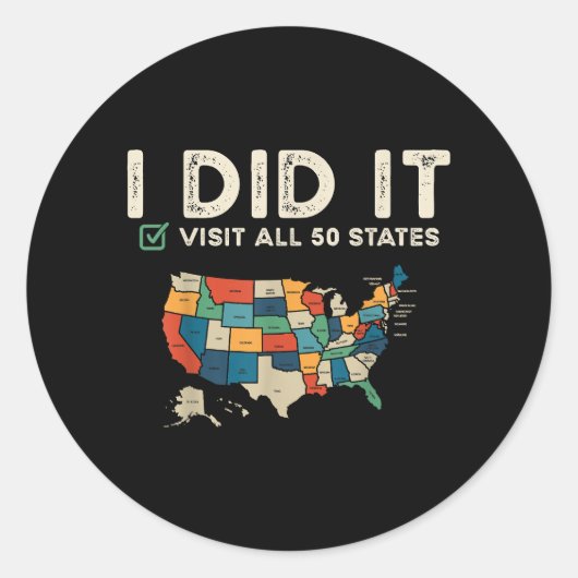 Visited All 50 US States - USA Map Travel - Visit  Ronde Sticker (Voorkant)