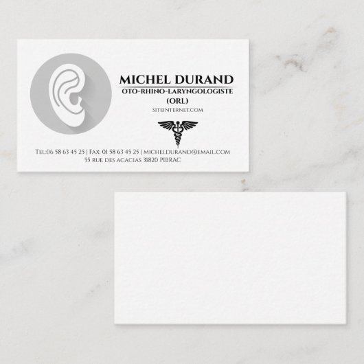 Visitekaarten Gereedschap ORL oto-rhino-laryngo Visitekaartje (Voorkant / Achterkant)
