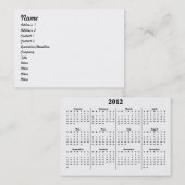 visitekaartje 2012 met kalender op rug (Voorkant / Achterkant)