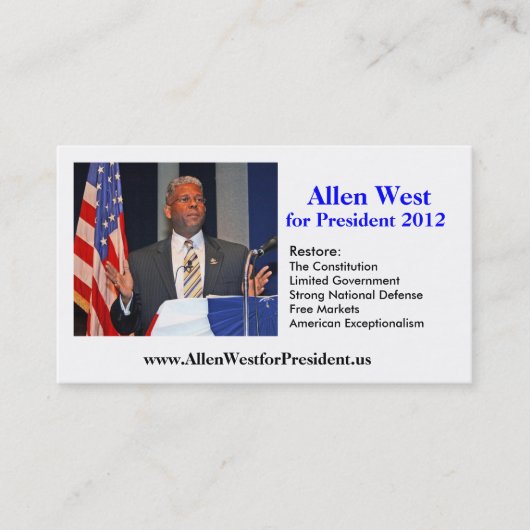 visitekaartje, Allen West voor President 2012 Visitekaartje (Voorkant)