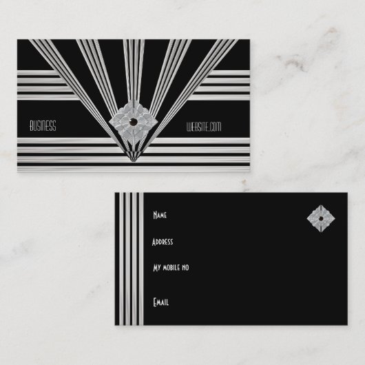 Visitekaartje Art Deco Black Stripe Zilveren Juwee (Voorkant / Achterkant)