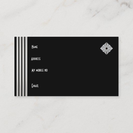 Visitekaartje Art Deco Black Stripe Zilveren Juwee (Achterkant)