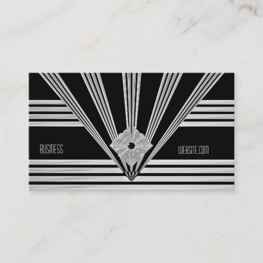 Visitekaartje Art Deco Black Stripe Zilveren Juwee (Voorkant)