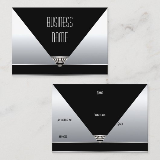 Visitekaartje Art Deco Zwart Zilver (Voorkant / Achterkant)