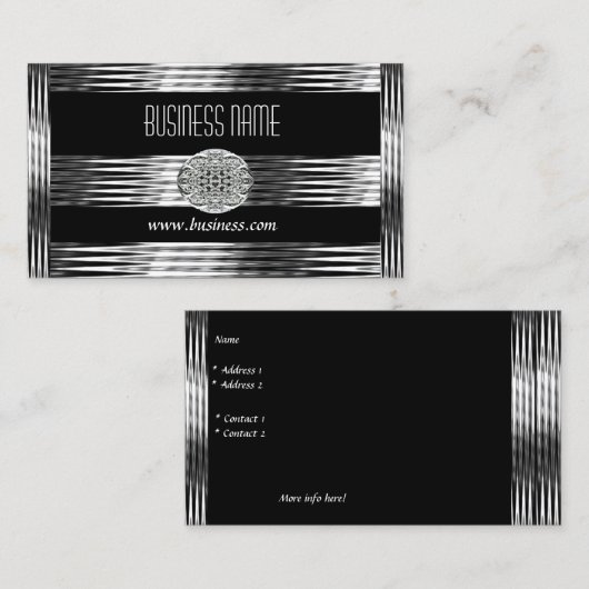 Visitekaartje Art Deco Zwart Zilver Chroom (Voorkant / Achterkant)