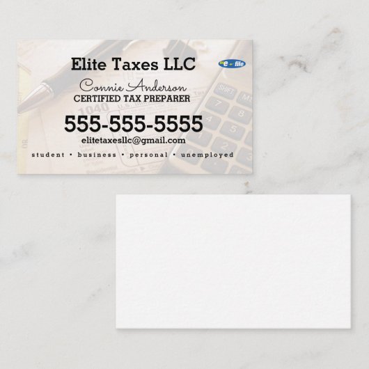 Visitekaartje belastingbedrijf (Voorkant / Achterkant)