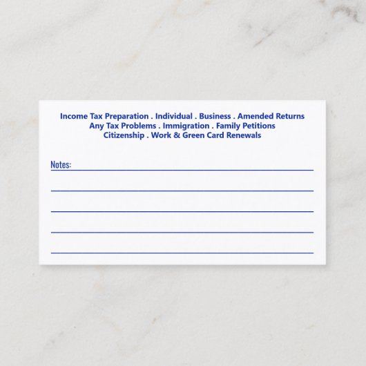 Visitekaartje belastingvoorbereiding (preparer) (Achterkant)