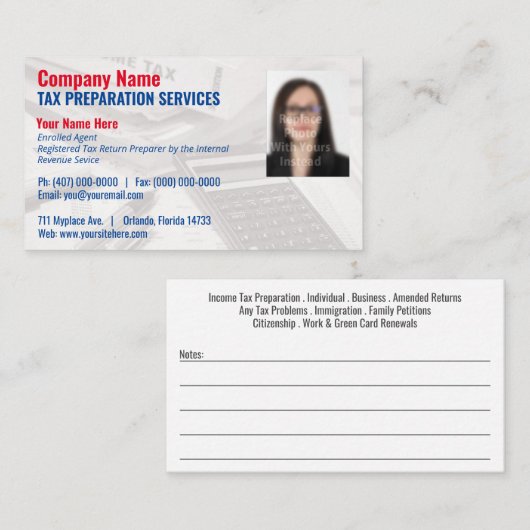 Visitekaartje belastingvoorbereiding (Preparer) fo (Voorkant / Achterkant)