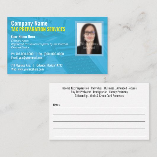 Visitekaartje belastingvoorbereiding (Preparer) fo (Voorkant / Achterkant)