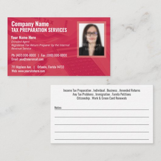 Visitekaartje belastingvoorbereiding (Preparer) fo (Voorkant / Achterkant)