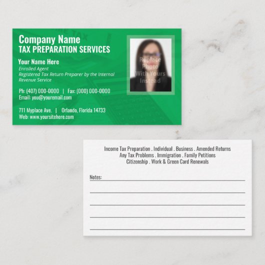 Visitekaartje belastingvoorbereiding (Preparer) fo (Voorkant / Achterkant)