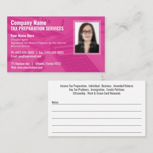 Visitekaartje belastingvoorbereiding (Preparer) fo (Voorkant / Achterkant)