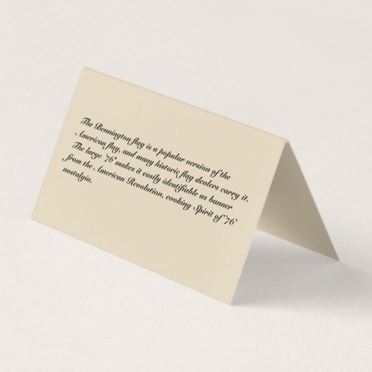 visitekaartje Bennington-vlag - "Tent Style Card" (Achterkant)