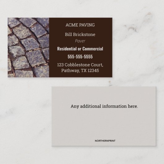 Visitekaartje bewerkbare pavers (Voorkant / Achterkant)