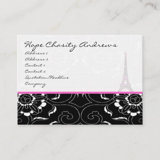 Visitekaartje Black White Damask Eiffel Tower (Voorkant)