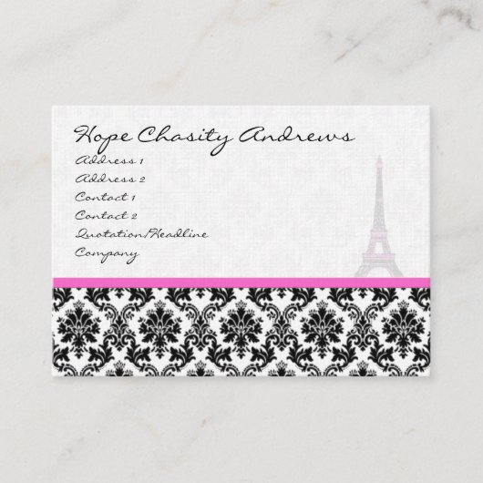 Visitekaartje Black White Damask Eiffel Tower (Voorkant)