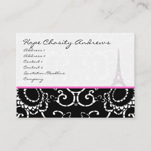 Visitekaartje Black White Damask Eiffel Tower (Voorkant)