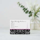 Visitekaartje Black White Damask Eiffel Tower (Staand voorkant)