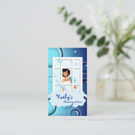 Visitekaartje blauw blauw bubbels zwart haar reini (Staand voorkant)