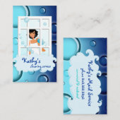 Visitekaartje blauw blauw bubbels zwart haar reini (Voorkant / Achterkant)