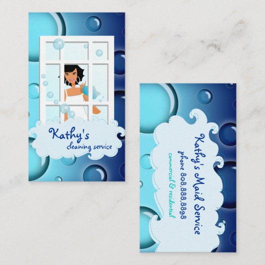 Visitekaartje blauw blauw bubbels zwart haar reini (Voorkant / Achterkant)