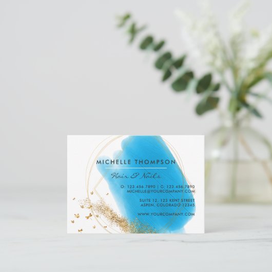 Visitekaartje Blauw- en goudpenselen (Staand voorkant)