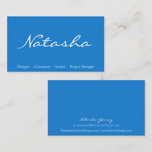 Visitekaartje blauw en wit lettertype (Voorkant / Achterkant)