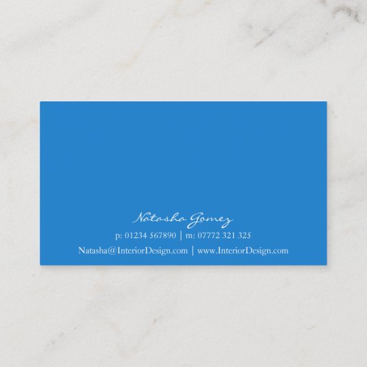 Visitekaartje blauw en wit lettertype (Achterkant)