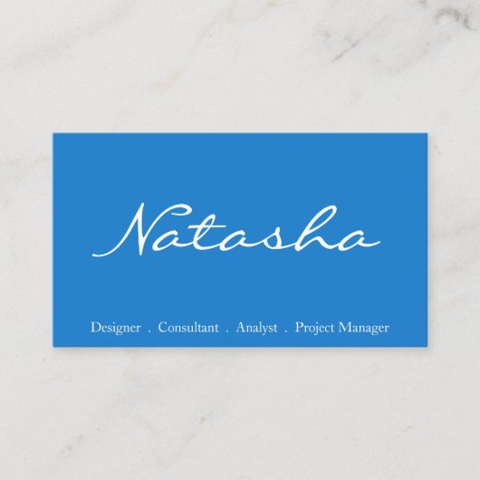 Visitekaartje blauw en wit lettertype (Voorkant)