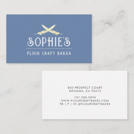 Visitekaartje blauw Logo van Elegant Baker (Voorkant / Achterkant)