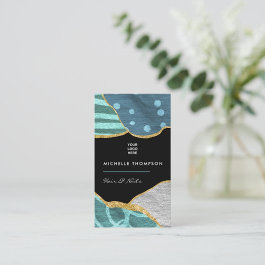 Visitekaartje Blauwe en gouden linnen (Staand voorkant)