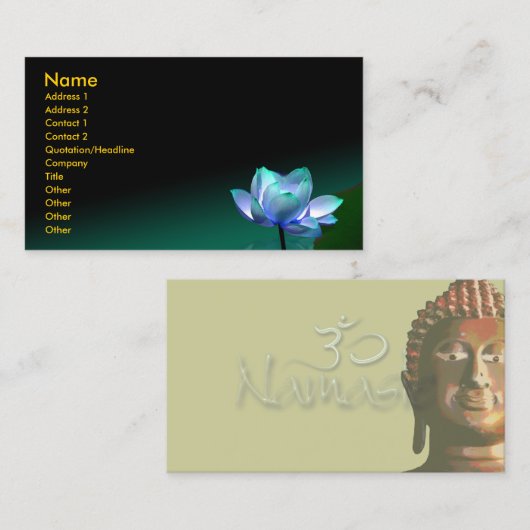 Visitekaartje, blauwe lotus en boeddha visitekaartje (Voorkant / Achterkant)