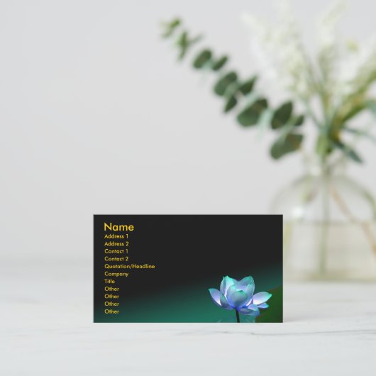 Visitekaartje, blauwe lotus en boeddha visitekaartje (Staand voorkant)