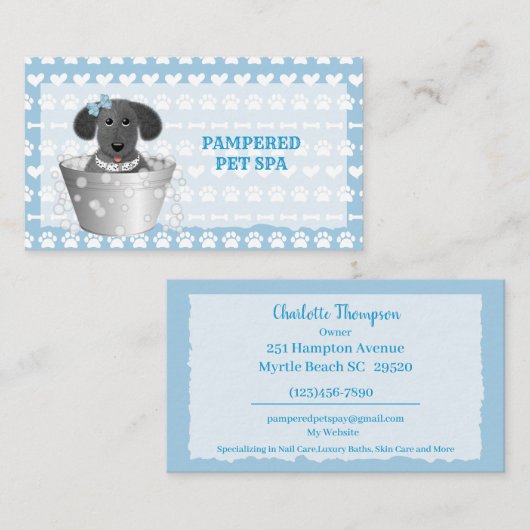 Visitekaartje Blauwe poten Botten Pet Groomer (Voorkant / Achterkant)
