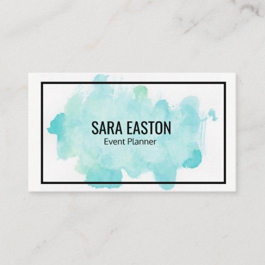 Visitekaartje blauwe Waterverf met rand (Voorkant)