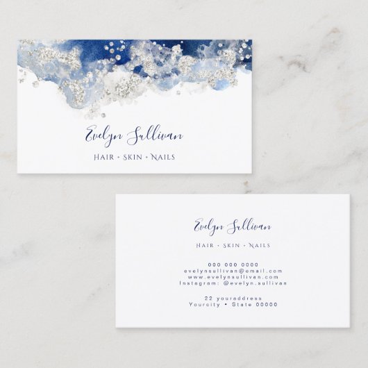 visitekaartje blauwe zilverwaterverf (Voorkant / Achterkant)