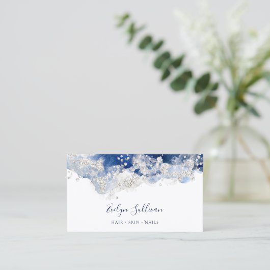 visitekaartje blauwe zilverwaterverf (Staand voorkant)