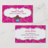 VISITEKAARTJE bloeiende cupcake heet roze (Voorkant / Achterkant)