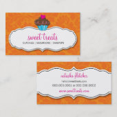 VISITEKAARTJE bloeiende cupcake sinaasappel roze (Voorkant / Achterkant)