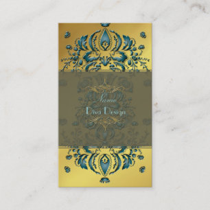 Visitekaartje Bloemendamask Teal goud