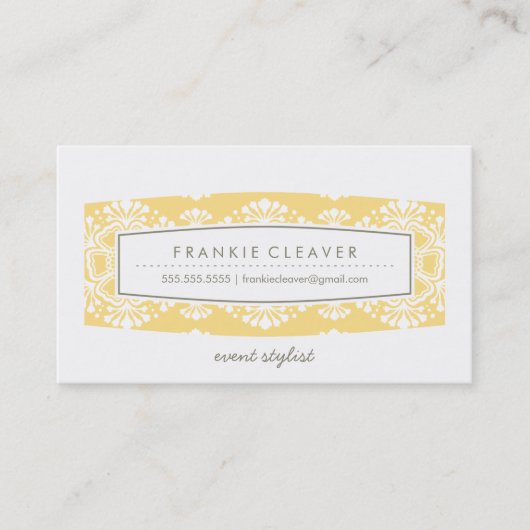 VISITEKAARTJE  bloemenpatroon paneel geel (Voorkant)