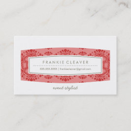 VISITEKAARTJE  bloemmotief koraal rood