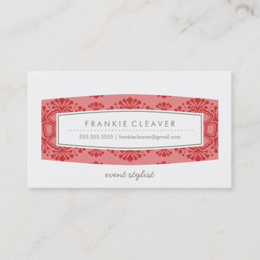 VISITEKAARTJE  bloemmotief koraal rood (Voorkant)