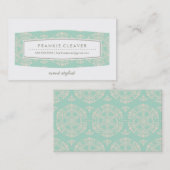 VISITEKAARTJE  bloemmotief mintcrème (Voorkant / Achterkant)