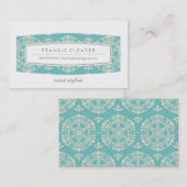 VISITEKAARTJE bloemmotief turquoise (Voorkant / Achterkant)