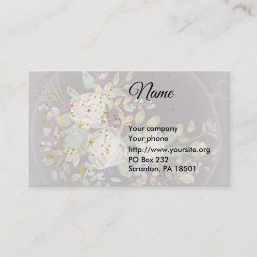 Visitekaartje borduurwitte rozen (Voorkant)