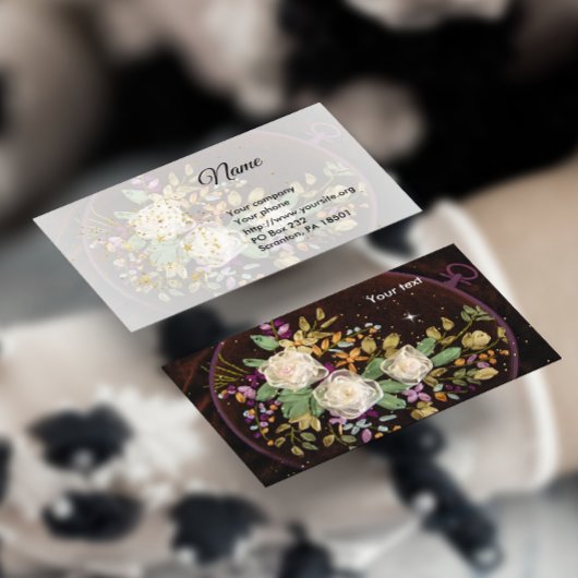 Visitekaartje borduurwitte rozen